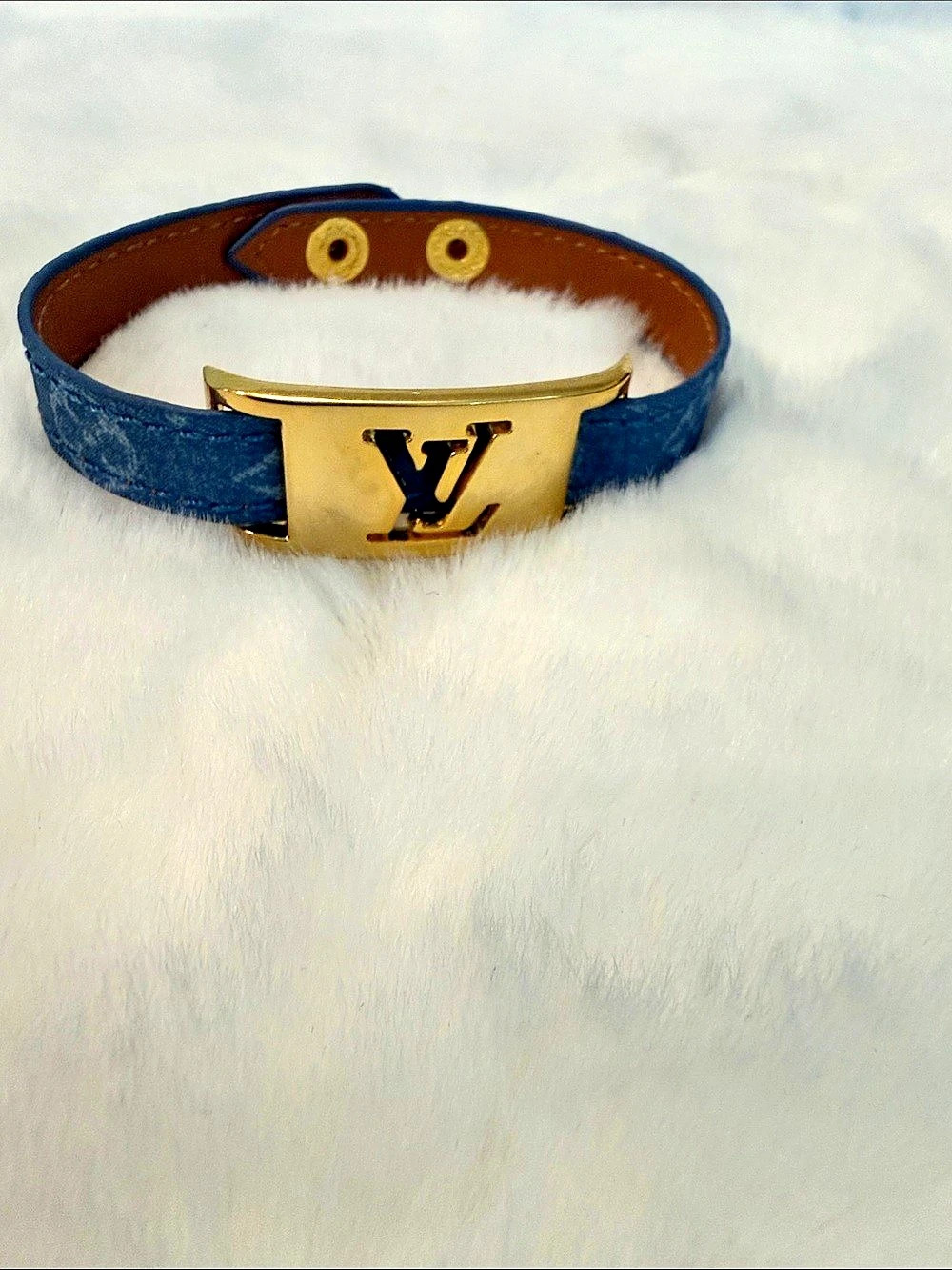 NWOT Blue PU Leather Bracelet with Logo Buckle